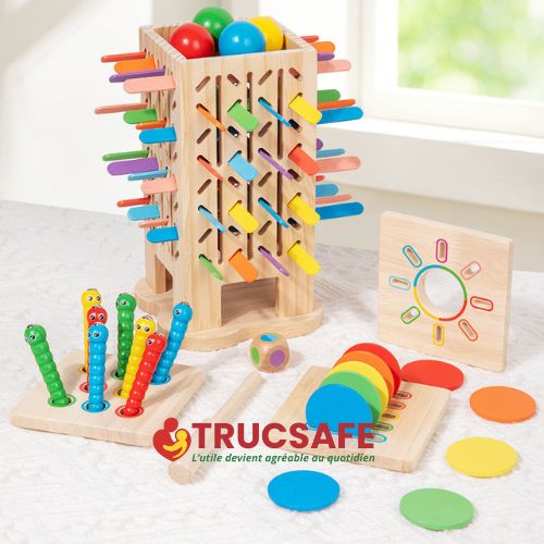 🧩 Jeu éducatif en bois d’inspiration Montessori  – Créativité & motricité fine